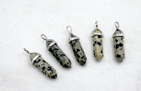 Dalmatian Jasper Gemstone Pendants, 8x38mm, Free Form Pendant, Sold As 1 Piece.
